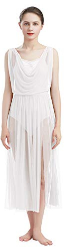OBEEII Femmes Robe de Liturgique Danse Lyrique sans Manches Plaine Robe de Danse sans Dos, Prière Latin Cérémonie Gymnastique Classique Combinés Costume Robe de Danse Lyrique Blanc B M