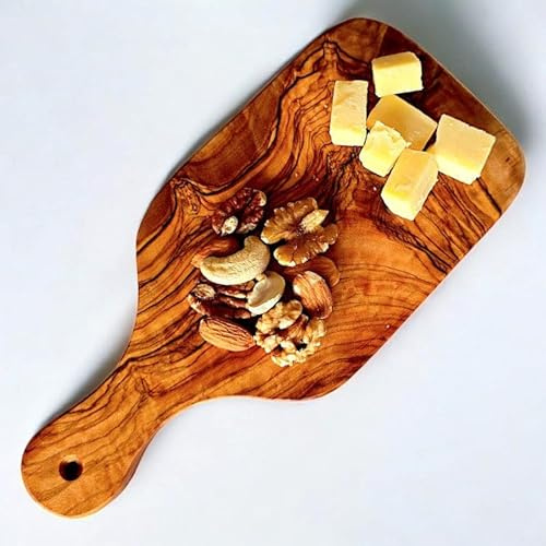 Tabla de cortar de madera de olivo con mango 27 cm (27)