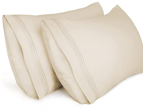 Lirex 2-Pack Fundas de Almohada 1800 hilos, Fundas de Almohada de Microfibra Suave Cepillada, Transpirables sin Arrugas y Lavables a Máquina (50x80 cm, Beige)