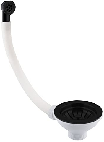 Modern Basket Strainer Plug Kitchen Basin Drain Stopper Sink Waste Strainer with Overflow Waste Pipe Round Basket Strainer Waste Plug for kitchen & Bathroom Sinks - Matte Black