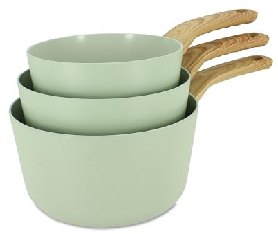 MENASTYL - Lot de 3 casseroles 16/18/20cm avec revêtement antiadhésif céramique (Sans PFAS/Sans PTFE) tous feux dont induction - En Aluminium - Gamme Colorama - Céladon - 6014165