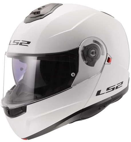 LS2 Helmets Strobe II Modular Motorcycle Helmet W/SunShield (Gloss White - Large)