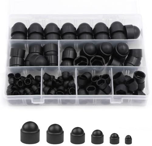 starfa lab 145 Stück Schutzkappen für Schrauben, Abdeckkappen für Muttern Schrauben Bolzen, Sechskant Schraubenabdeckung Kappen, Schutz für Schrauben M4 M5 M6 M8 M10 M12 (Schwarz)