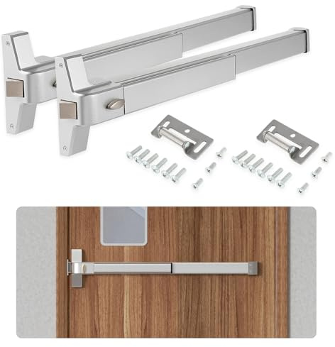 BEAMNOVA 2 Pack 27.5 Inch Door Push Bar Commercial Panic Exit Device Lock Gate Roller Strike Plate End Cap Metal Universal Emergency Hardware Parts, Metallic for 27.5 to 41 inches Wide Door