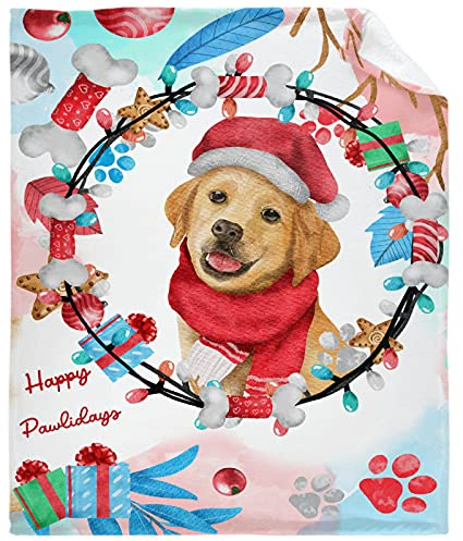 GERRIT Muilti-Style Funny Dog Christmas Happy Pawlidays Cute Puppy Blanket Throw Kids Bedding Flannel Soft Lightweight Cozy Fade Resistant 50x40in XS Twin for Kid/88