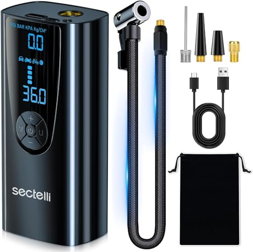Pompa ad aria portatile per bicicletta, pompa ad aria ricaricabile per pneumatici auto, compressore d'aria per auto, gonfiaggio d'aria senza fili, 150 psi, per moto, bicicletta, palla, accessori per