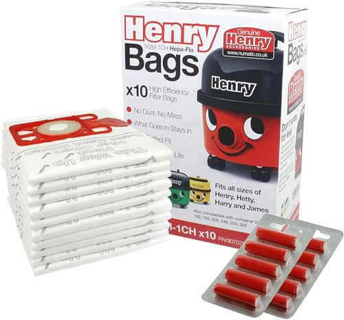 KGA SUPPLIES Genuine Numatic Henry & Hetty NRV Vacuum Cleaner Dust Bags, Hepa-Flo Hoover Bags – Pack of 10 + 10 Freshener Sticks