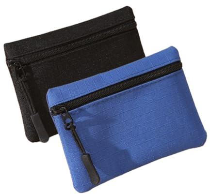 JAMAKALA 2 Pack Coin Purse Pouch, Small Change Pouch Oxford Cloth, Portable Change Purse with Zipper Coin Pouch Mini Change Bags for Women Men (Black+Blue)