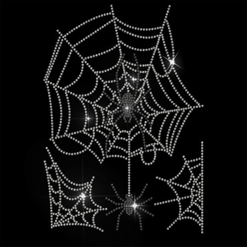 MAYJOYDIY Spinnennetz Hotfix Strass Aufbügeln Weißes Spinnennetz Kristall Strass Aufkleber Glitzer Hotfix Transfer Patch Kleidung Reparatur Applikation für T-Shirt Hut Hosen Tasche