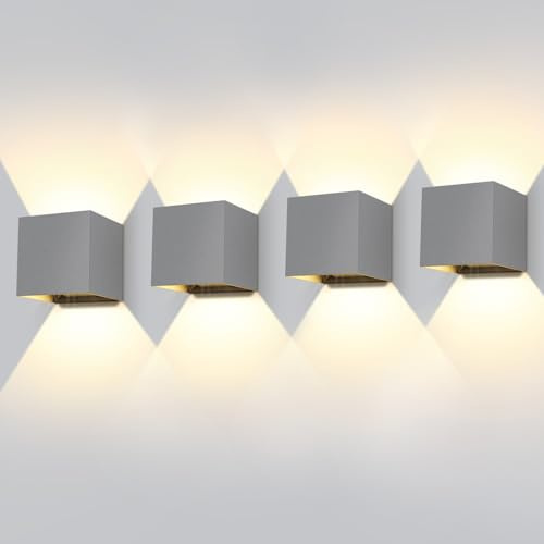 ledmo 4 Pack 20W LED Wandleuchten Innen/Außen Wandlampe LED Auf und ab Einstellbarer Lichtstrahl 2700-3000K Warmweiß Grau Außenwandleuchte IP65 Wasserdichte