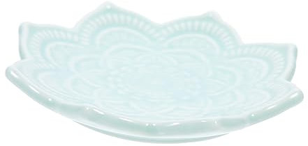 Hohopeti Ceramic Jewelry Tray Mandala Flower Shape Blue Decorative Trinket Dish Jewelry Plate Ring and Necklace Holder Sundries Storage for Bathroom Vanity