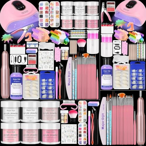 DouborQ Acrylic Nail Kit with Electric Nail Drill Nail Lamp,U V Nail Dryer Light Nail Art Tools,False Nail Tips Starter Set Acrylic Nail Art Supplies for Beginner with Everything (1-6)