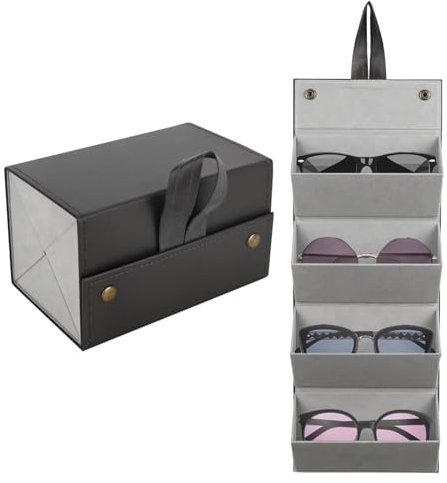 CTDMJ Brillenorganizer für 4 Brillen Faltbarer Brille Aufbewahrungsbox Sonnenbrillen Aufbewahrung Organizer PU-Leder Reise Brillenständer Brillenhalter Hängende Sonnenbrillen Organizer(Schwarz)