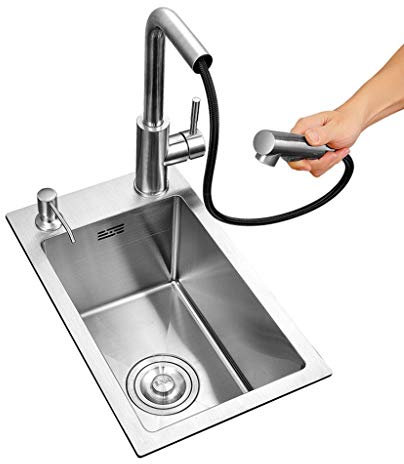 DLAZUM Lavelli da Cucina 304 Lavandino in Acciaio Inox Spesso Spazzolato Lavello Singolo a Vasca Piccolo lavabo sottopiano Regalo (Argento 38 * 46 * 22cm)