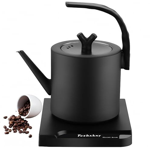 Hervidor Eléctrico Cuello de Cisne 1.0L - Acero Inoxidable 304, 100W de Hervido Rápido y Apagado Automático, Hervidor Precisión para Café y Té, Diseño Negro Mate Libre de BPA, Para Hogar y Oficina