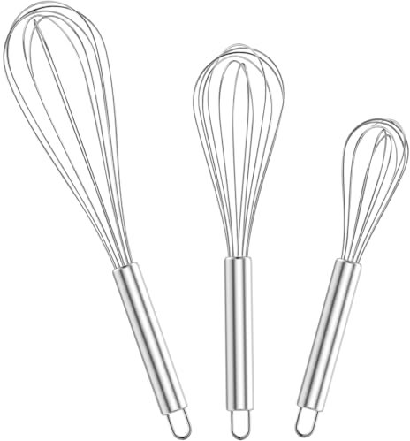 HDRNT Set di frusta in acciaio inox, 3 pezzi, (22 cm, 26 cm, 30 cm), ideale per mescolare impasti e uova, utensili da cucina di alta qualità per accessori professionali e da forno per ogni cucina
