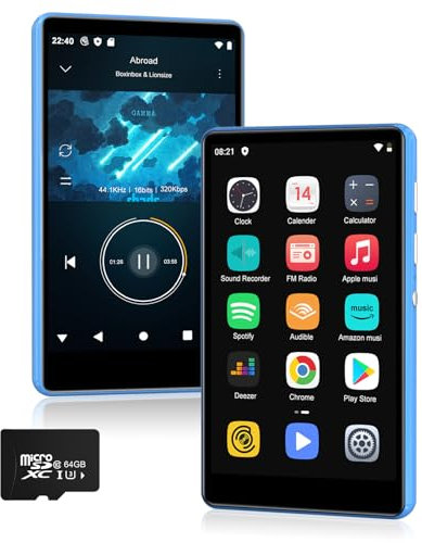 SWOFY M503Pro MP3 Player with Spotify Blue,80GB MP3 Player with Bluetooth and WiFi，2000mAh MP4 Player with 4 Touchscreen, Android Music Player with Spotify Kids, Amazon Music, Play Store