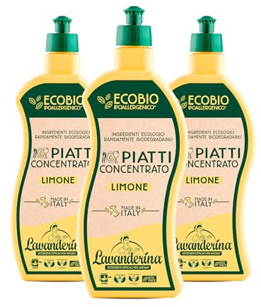 Lavanderina, Detergente Piatti a Mano Limone 650 ml x 3 Pack, Detersivo per Piatti, Sapone Piatti Sgrassatore Potente e Ecologico per Piatti e Stoviglie