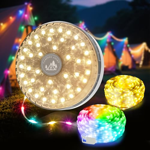 KOBAIBAN Camping String Lights Rechargeable 4000mAh, 4 in 1 Upgraded Outdoor String Lights with 13 Lighting Modes, 32.8FT LED Hanging Lights, Waterproof Camping Lights for Awning Party Festival Decor