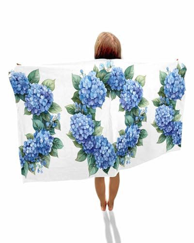 Mikrofaser Strandtuch Blaue Hortensie Frühlingskranz Blume Fitnesshandtuch Leichtes Duschtücher Männer Mikrofaser Handtücher, Für Yoga, Picknick, Schwimmen, 80x130cm