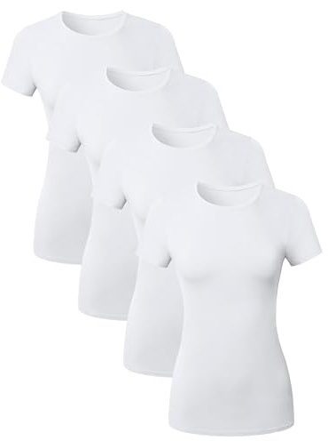 4 Pack Cotton Tee Crew Neck T Shirts for Women Short Sleeve Tshirt Basic Tees Ladies Plain Crewneck Tshirts Casual Womens Tops Undershirt Camisetas para Mujer De Algodon - White Large