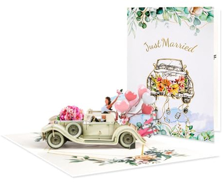 Auriselle Biglietto di nozze Biglietto di nozze Wedding Car 3D Card Divertente Pop Up Regalo San Valentino Biglietti pieghevoli, Matrimoni per occasioni romantiche e momenti speciali