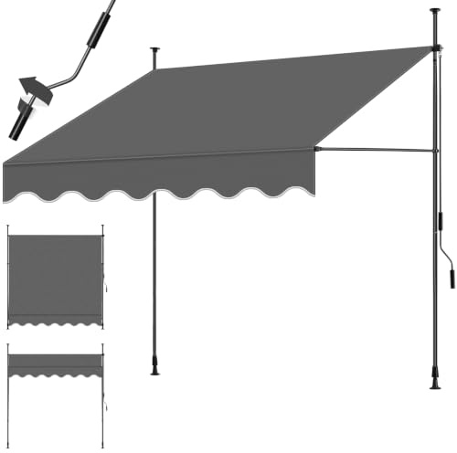 tectake® Klemmmarkise mit Handkurbel, Balkon Markise ohne Bohren, Markise höhenverstellbar, UV-beständig, wasserabweisend, Terrassenüberdachung, Sonnenschutz Terrasse & Balkon, 200 cm - schwarz/grau