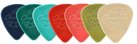 OVATION Diamond Picks Nylon Standard 351 Plektren - Super Grip - Runde Spitze - 7er Mix Set - 7 Stärken von 0,46 mm bis 1,14 mm - farblich sortiert - Made in Czech Republic