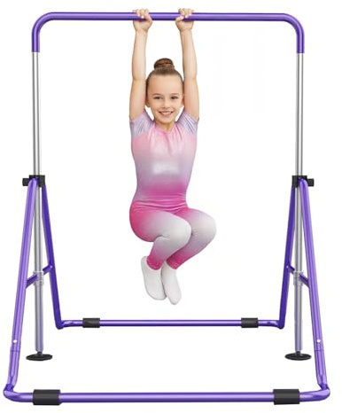 Original Cup Gym Bar Barra de Gimnasia para Niños Violeta | Barra Fija Plegable de Acero Resistente con Pies Antideslizantes | Paralelas, Danza, Rítmica | Altura Ajustable 90-130 cm | Aerobik