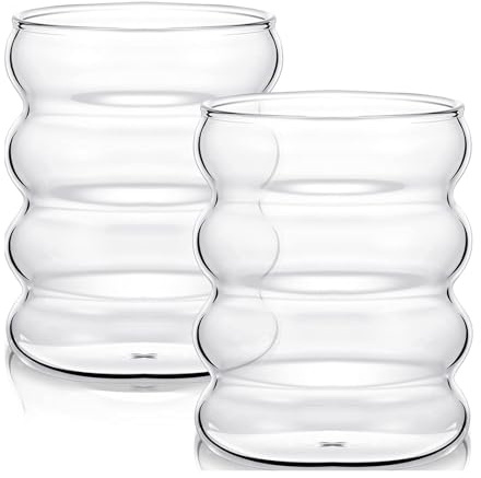 2/4 pezzi bicchieri for bevande a forma di onda con cannucce, bicchieri in vetro vintage, bicchieri ondulati for vino, champagne, latte, caffè(2PCS)