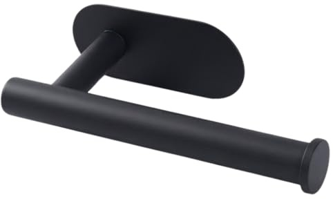 Sherlam Self Adhesive Toilet Roll Holder Wall Mounted Rust Free Waterproof SUS 304 Stainless Steel Toilet Roll Holder Stick on No Drill Bathroom Loo Toiletroll Holder - Oval (Black)