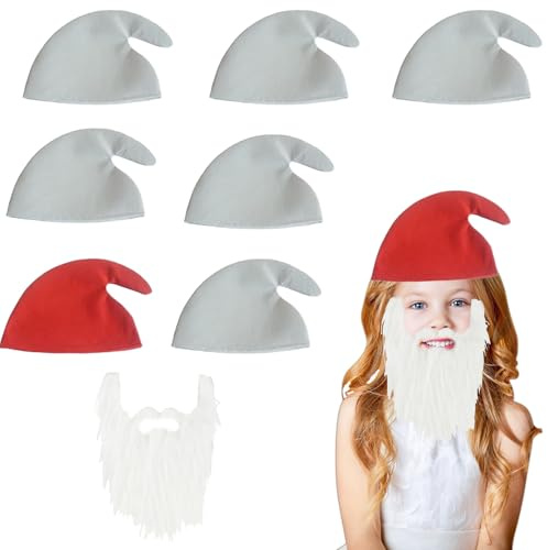 Hpamba Set di 8 cappelli da elfo con barba, cappello di Babbo Natale, cappello a forma di nano, divertente costume da carnevale per Halloween, Natale, feste, decorazione