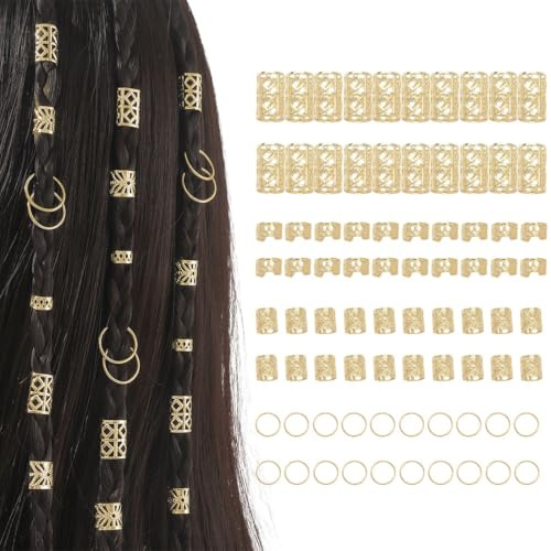 JYNXOR 80 Pcs Bijoux Cheveux Dorés, Bijoux pour Dreadlocks, Bagues de Cheveux Réglables pour Tresses, Bijoux Cheveux Tresse, Accessoires de Tresse, Accessoire Cheveux, Bijoux pour Femmes Et Filles