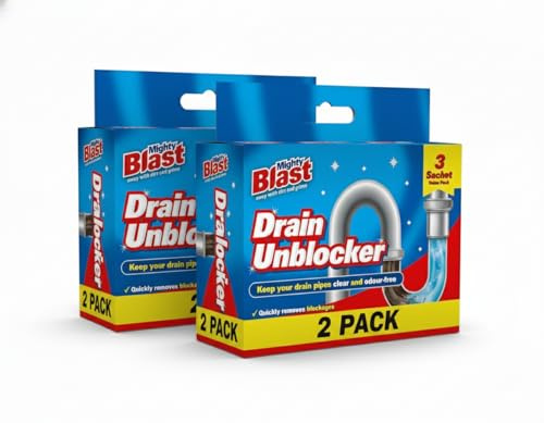 Alpha7 2 Pack (6 Sachets) Drain Unblocker, Sink Cleaner, Heavy Duty Powder Formula for Blockages in Kitchen Sink, Shower, Bath & Bathroom, Drain Cleaner, Unclogging Drains