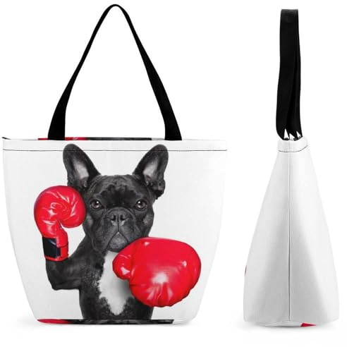 Zxlophysis Borsa tote con cerniera, graziosa borsa da spiaggia con calopsitta, grande borsa a tracolla per tutti i giorni, viaggio, Boxer Bulldog Francese, 28.5 x 18 x 32.5 cm