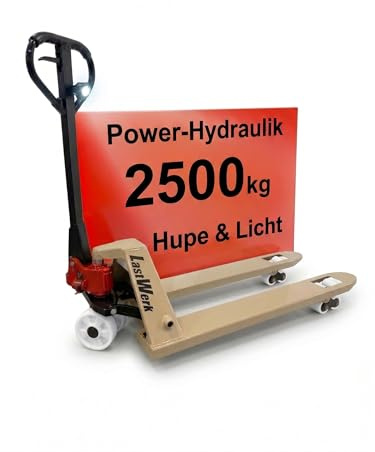 LastWerk Two Hubwagen 2500 kg und 1000 mm Kurzhubwagen Gabellänge Nylon-Rollen Handhubwagen Palettenwagen Gabelhubwagen aus Stahl mit Licht & Hupe