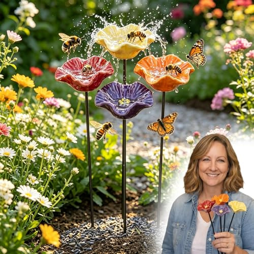2026 Neu Handgemachte BienenblüTen – Wetterfeste Keramik-TräNken, 4er-Set, BienenträNke Keramiks Blume, Handgemachte BienenblüTen Keramiks FüR GäRten Und Den AußEnbereich (4PCS)