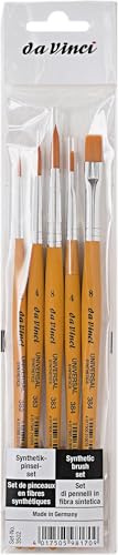 Da Vinci Synthetik-Pinsel-Set mit 5 Pinseln rund und flach, Orange