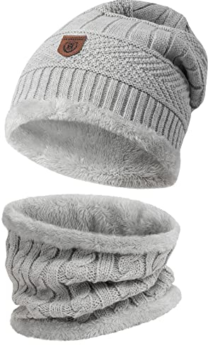 Indicode Unisex Siracusa Winter-Set Mütze & Schal | Strick Wintermütze Winterschal Ecru Mix, One Size