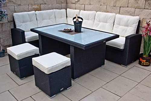 Ragnarök-Möbeldesign PolyRattan Ecklounge DEUTSCHES Familienunternehmen seit 1928 EIGENE Produktion - 8 Jahre GARANTIE - Gartenmöbel Essgruppe Tisch hohe Dining Polyrattan Aluminium Schwarz