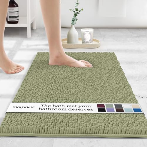 MAYSHINE Chenille Badematte, rutschfeste Maschinenwaschbare Badteppiche | Saugfähige Schnelltrocknende Shag-Teppiche, Ideal für Badezimmer, Dusche, Schlafzimmer oder Türmatte (Salbeigrün, 100x60cm)