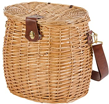 VERDELOOK | Cesto Portafunghi in Vimini con Coperchio e Tracolla, 33x23x35 cm, Cesta in Vimini per Funghi