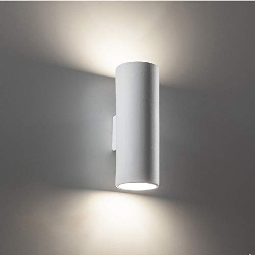 Eurekaled - Applique in Gesso Ceramico Cilindro - Attacco GU10 - Lampada da muro per spazi interni, camera, corridoio, soggiorno - Lampadina intercambiabile - Verniciabile - Design Moderno cod. E50
