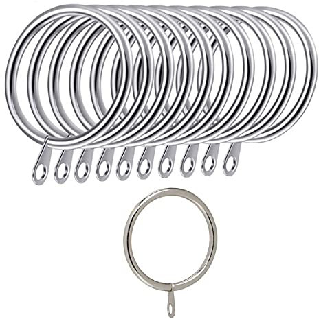 iPEAK Curtain Rings Hooks, Metal Curtain Rings Hanging Hooks For Curtain Rods Holder Pole, 30mm Internal Diameter (24 Pack Silver)