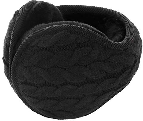 Surblue Unisex Warm Knit Earmuffs Ladies Outdoor Cashmere Winter Pure Color Fur Earwarmer (A-Black)