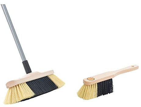 Novaliv Cepillo de mano y escoba de habitación, con mango, cerdas sintéticas finas, escoba de mano de madera, mango telescópico, escoba de mano, cepillo de mano