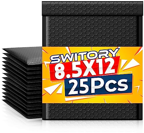 Switory 25 Stück Polsterumschläge 21,6 cm x 32cm Poly Bubble Mailer Selbstdichtende gepolsterte Umschläge Bubble Lined Poly Mailer für Verpackungs (schwarze)