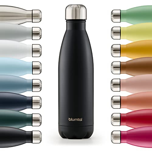 Blumtal Trinkflasche 1000 ml Edelstahl - auslaufsichere Isolierflasche - BPA-freie Trinkflasche kalt & warm - doppelwandige Insulated Bottle - rostbeständige Isolierflasche Schwarz