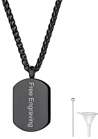 Richsteel Cadena Chapa Hombre Urna para Ceniza Cadena Negra Acero Inoxidable Colgante para Cenizas de Perro Gato
