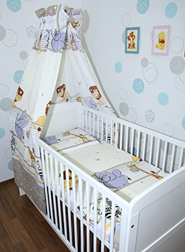 Primawela Baby Bettset Bettwäsche mit Himmel Vollstoff - Safari Beige - Bettausstattung Set (5 teilig)